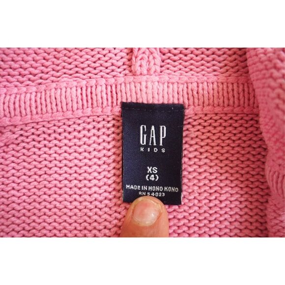 Gap Kids Pink Hooded Zip-Up Waffle-Knit Cardigan Sweater - Size XS (4) - Picture 3 of 6